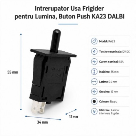 Intrerupator Usa Frigider pentru Lumina, Buton Push KA23 - Img 2