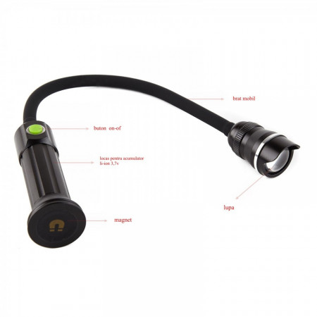 Lanterna De Lucru Cu Magnet, Brat Mobil, Led T6 1000Lm , 1×3,7v Li-Ion / FS-888