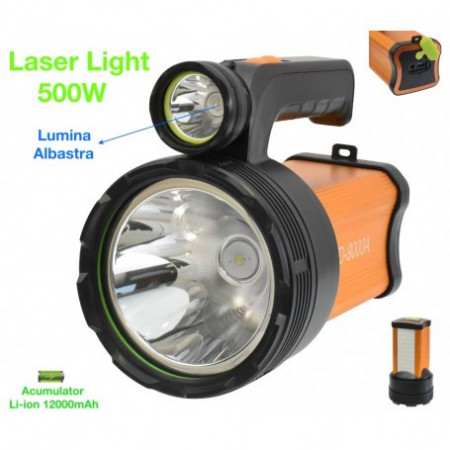 Lanterna profesionala cu lumina laser led alb-albastru 500W si functie de powerbank - Img 6