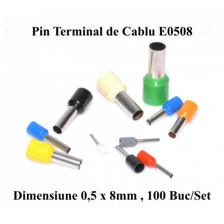 Pin terminal de cablu E0508 alb , 100Buc/Set
