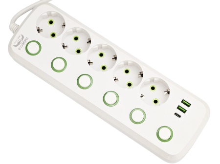 Prelungitor 5 prize Schuko, USB A, USB C si intrerupator individual pentru fiecare priza 1,90 metri - Img 2