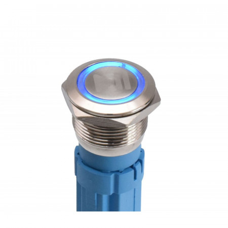 Push buton 5-24V / 19mm cu LED albastru si simbol play