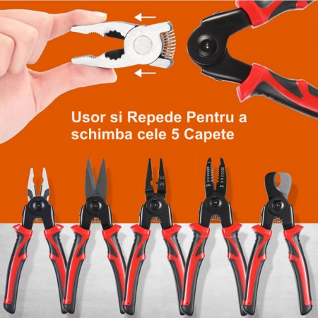 Set cleste multifunctional 5 in 1: patent, dezizolator, sfic, cleste sertizare, foarfeca - Img 4