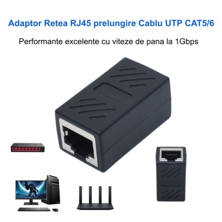 Adaptor RJ45 UTP mama - mama Negru CAT5/6 - cupla retea Ethernet - Img 6
