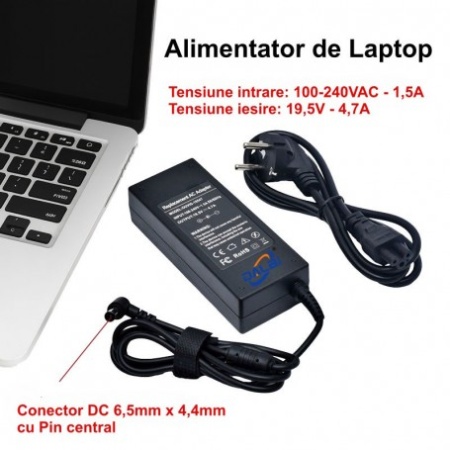 Alimentator laptop Sony 19,5V-4,7A cu mufa DC 6,5mm x 4,4mm pin central - Img 4