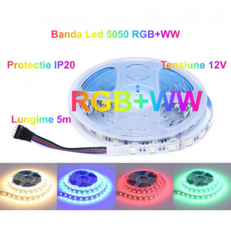 Banda LED RGBWW 5050, 60LED/m - IP20, 5m / rola