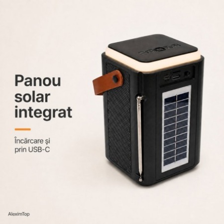Boxă Portabilă Bluetooth 10W cu Panou Solar, Radio FM SZ-L34 - Img 3