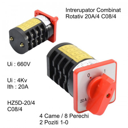 Comutator rotativ 4 came 1-0 / 20A - C08/4