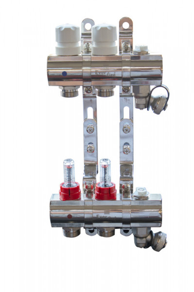 Distribuitor 2 cai 1" cu robinet termostatic si debitmetre