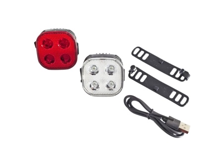 Lampă pentru bicicletă, reîncărcabilă prin USB, cu LED-uri, față, spate 4 led - Img 2