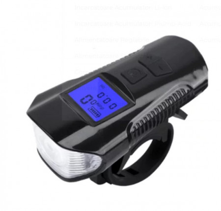 Lanterna de bicicleta multifunctionala waterproof cu sonerie si kilometraj