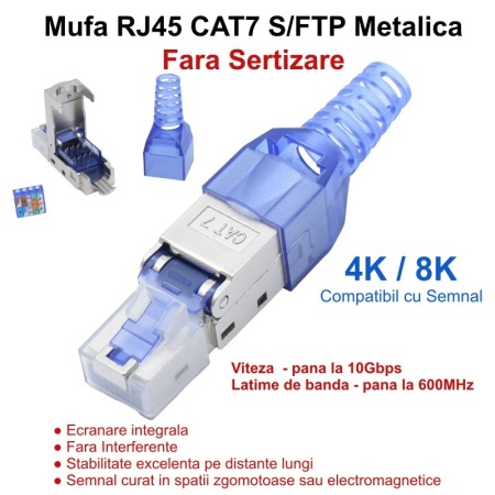 Mufa RJ45 CAT 7 - S/FTP Metalica Albastru / Fara Sertizare - Img 5