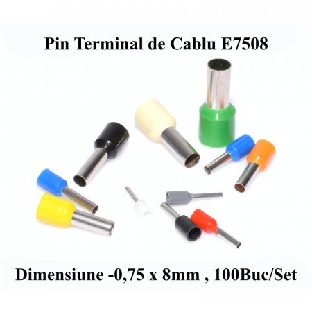 Pin terminal de cablu E7508 gri, 100Buc/Set