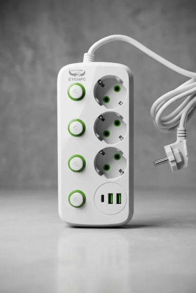 Prelungitor 2 metri cu 3 posturi 220V si 2 posturi USB + 1 post USB-C, protectie si intrerupatoare individuale - Img 2