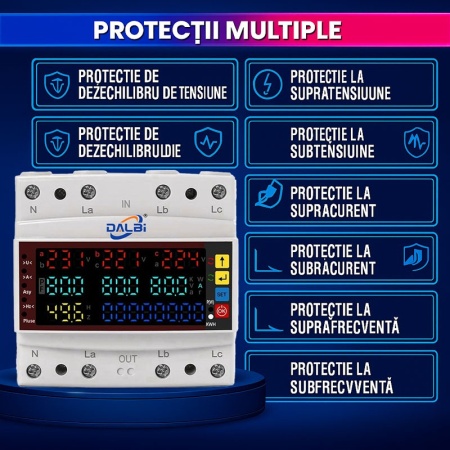 Protectie multifunctionala trifazica 100A - V/A/Hz/Kwh - Img 3