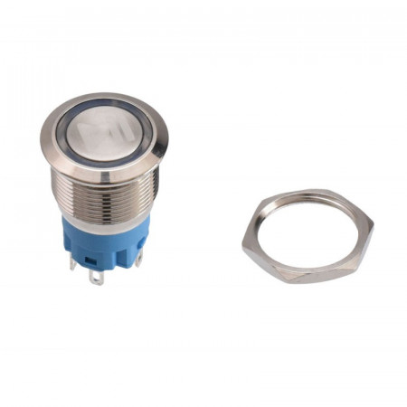 Push buton 5-24V / 19mm cu LED albastru si simbol play - Img 5