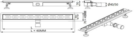 Rigola din inox CLASSIC NEGRU 400x70 - Img 2