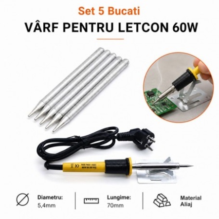Set 5 Bucati Varfuri pentru Letcon Electric 60W, 5.4mm x 70mm - Img 3