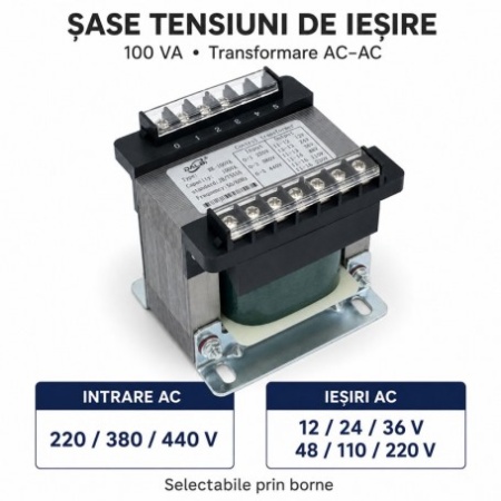 Transformator de Comanda BK-100VA 220/380/440V cu Iesiri Multiple - Img 2