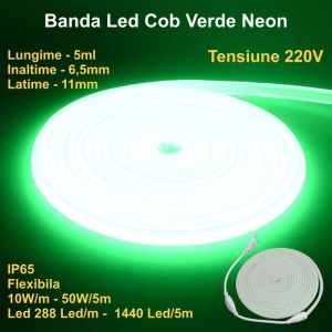 Banda LED COB neon flex - 288 led/m - IP65, 220V - 10W/ml, rola 5m - Img 10