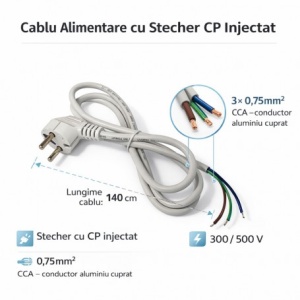 Cablu Alimentare cu Stecher Schuko 3x0.75mm² 300/500V Lungime 1.4m Alb - Img 3