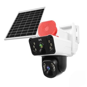 Cameră Supraveghere 4G Solară cu 2 Lentile Dual 3MP + 3MP, Night Vision, Panoramă 360°