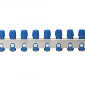 Distribuitor inox 10 cai cu robineti albastru 1"x 3/4"