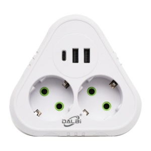 Dublu Stecher Schuko cu 2 USB si 1 Tip C, 2500W, Alb, F203 - Img 3
