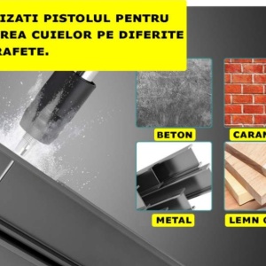Kit pistol pneumatic pentru cuie, nituri, calibru 7.3 cm cu accesorii de protectie si 100 cuie incluse - Img 5