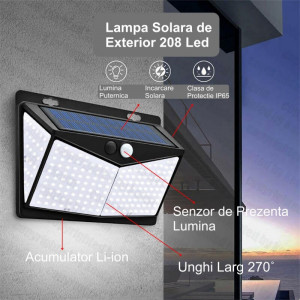 Lampa solara de perete 208 LED + senzor