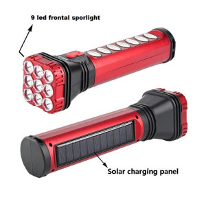 Lanterna portabila LED, Incarcare Solara sau USB, Lumina laterala COB, Nivel baterie, 24 cm, Culoare Rosu - Img 4