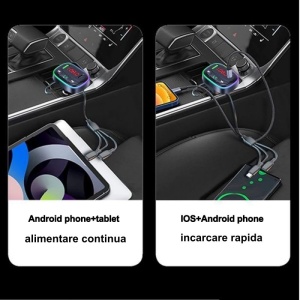 Modulator FM auto cu Bluetooth 5.0 / MP3 player si incarcator USB-C cu 3 porturi - Img 2