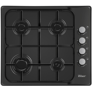 Plita incorporabila Zilan ZLN-0041,Negru Gaz gpl sau natural, Aprindere electrica, 4 arzatoare, 60x50 cm, Email,