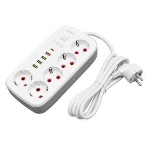 Prelungitor Multifunctional 5 prize - 2m cu 4 x USB 2,1A - PD si Intrerupator - Img 2