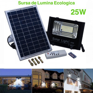 Proiector cu panou solar, senzor de lumina si telecomanda 25W - Img 7