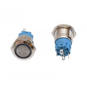 Push buton 5-24V / 19mm cu LED albastru si simbol + - Img 4