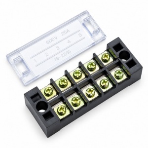 Regleta Electrica cu Contacte din Alama Nichelata, 5 Poli, 25A 600V, cu Capac, TB-2505
