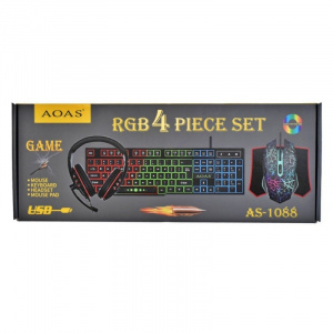Set gaming 4 piese RGB - tastatura, mouse, casti si mouse pad