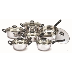 Set oale inox FLORIA ZLN-1167, 12 piese 6 oale inox+6 capace sticla termorezistenta , Manere bachelita, Fund dublu, inclusiv inductie