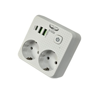 Triplu stecher Schuko cu 2 prize 220V, 2x USB-A + 1x USB-C, buton ON/OFF, 2500W - Img 2