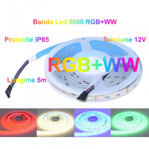 Banda LED RGBWW 5050, 60LED/m - IP20, 5m / rola