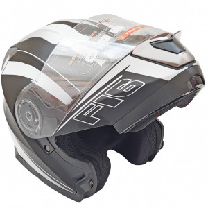 Casca moto FGN flip-up, cu ochelari incorporati, negru + gri mat - Img 3