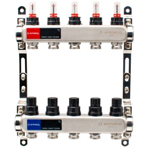 Distribuitor inox cu izolatie si debitmetre 5 cai 1x3/4"