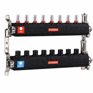 Distribuitor inox izolat cu debitmetre aerisitor automat si robinet de golire 8 cai 1x3/4