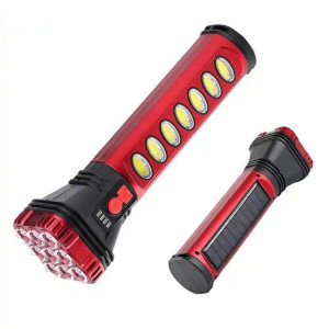 Lanterna portabila LED, Incarcare Solara sau USB, Lumina laterala COB, Nivel baterie, 24 cm, Culoare Rosu