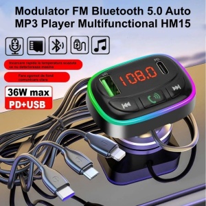 Modulator FM auto cu Bluetooth 5.0 / MP3 player si incarcator USB-C cu 3 porturi - Img 3