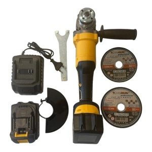Polizor unghiular (Flex) cu acumulator, 36V, sistem de prindere M14,125 mm, 2 acumulatori, 2 discuri metal si otel Luca Abrasiv, galben