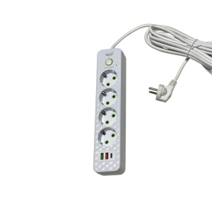 Prelungitor alb, 4 prize, 2 port-uri USB, 1 port Type-C, tensiune alimentara 220V/10A 50/60Hz ,5m lungime