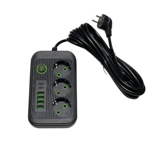 Prelungitor ,priza multipla, 5 m, 3xUSB, Type-C, negru/verde - Img 3