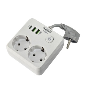 Priza multiplicator Schuko cu 2 prize 220V, 2x USB-A + 1x USB-C cu incarcare max 20W, buton ON/OFF, 2500W si functie lampa LED touch-control - Img 2